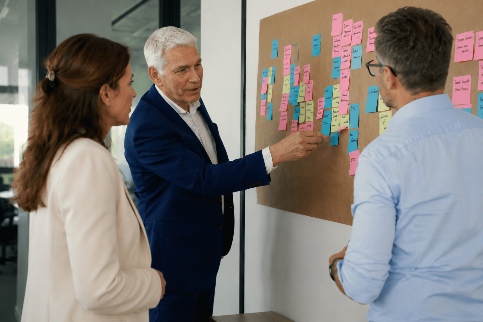 Team bespreekt ERP-implementatie en procesverbetering tijdens een bedrijfssoftware implementatie.